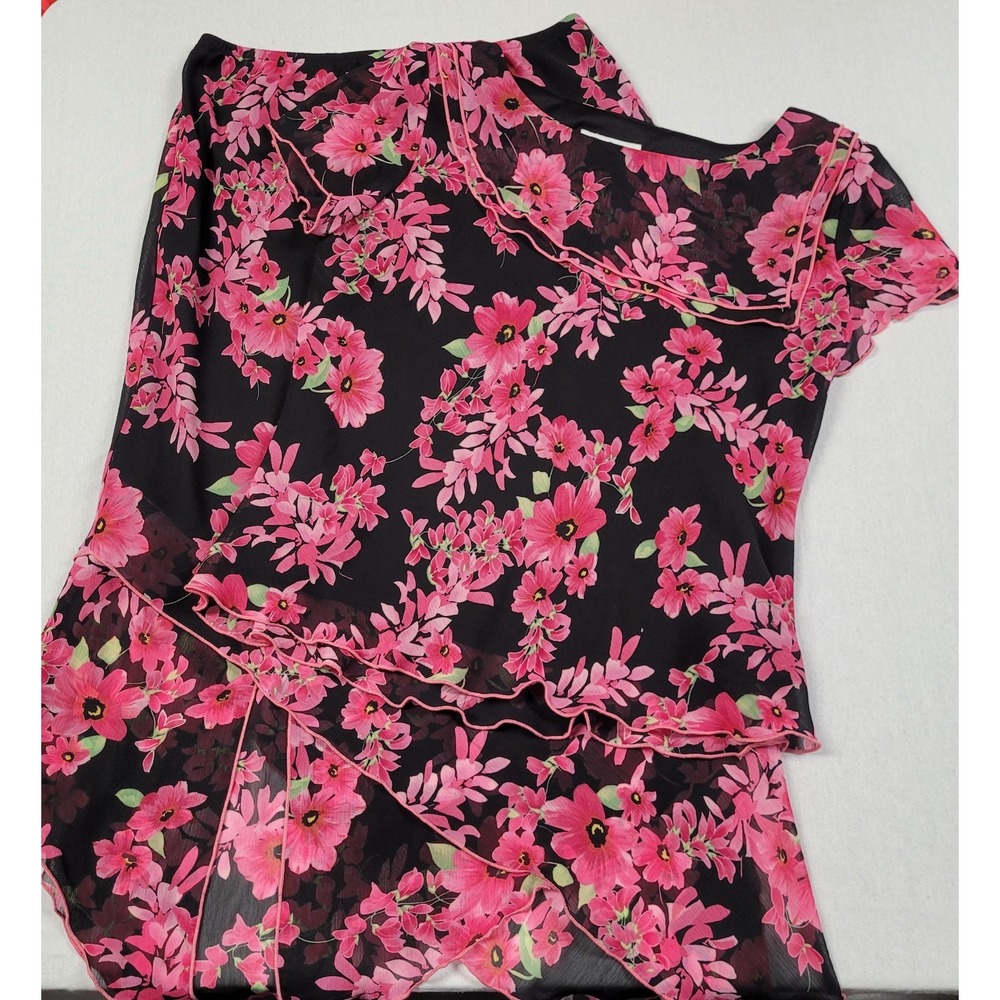 Miss Dorby Petite 2-Piece Chiffon Skirt Set — Pink & Black Floral Women's 10P